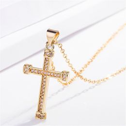 Gold Diamond Jesus Cross Necklace Pendant Crystal Row Necklaces for Women Men Fashion Jewelry