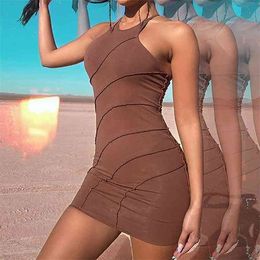 Sleeveless Bandage Mini Dress Summer Casual High Waist Solid Color Sling Backless Skinny Fashion Stitching Street Vestidos 210517