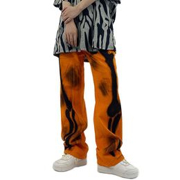 Streetwear Graffiti Jeans Men Hip Hop Skeleton Print Washed Straight Denim Pants Mens Oversize Haruku Punk Wide Leg Trousers Men's