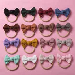 Girls Hair Accessories Baby Headbands Children Childrens Lace Bow Plaid Soft Nylon Hairband Kids Head Bands