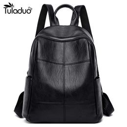 Women Leather Backpack College Preppy School Bag for Student High Quality Youth Laptop Girls Ladies Daily Back Pack Shop Trip Q0528