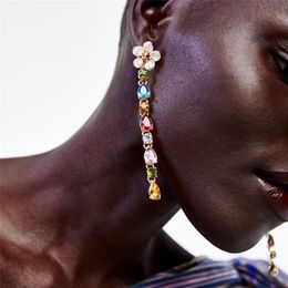 Brand Pearl Flower Studs Women Long Colourful Rhinestone Diamond Drop Earrings Gifts Fashion Design Statement Street Party Charm Jewellery Accessories