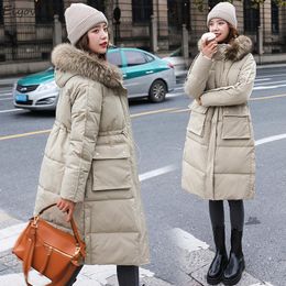 Women's Down & Parkas Winter Cotton Padded Jacket 2021 Women's Hooded Faux Fur Big Collar Long Coat Korean Fashion Thick Warm Parka Snow