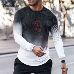 men s casual long sleeve tops UK - Samlona Sexy Mens clothing Long Sleeve Gradient T-shirt 2021 Spring New Casual Tops Pullovers Men Tees Shirt Plus size S-3XL G1209