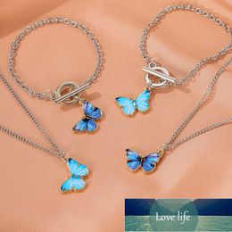 New Purple Blue Butterfly Pendant Necklace for Women Vintage Titanium Steel Wedding Necklace Choker Jewelry Accessories Factory price expert design Quality