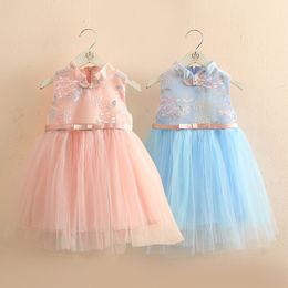 Summer 3-6 8 10 12 Years Child Crew Neck Prom Embroidery Floral Baby Sleeveless Princess Party Girl Lace Chiffon Belt Dress 210529