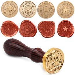 Wooden Stamp Antique Metal Sealing Wood Handle Wedding Invitations Wax Seal Stamp Craft Seal Stamp Letter Planet Icon