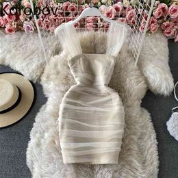 Korobov Gauze Patchwork Sexy Bodycon Dress Women Slim Waist Summer Dresses Female New Chic Side Zipper Vestidos Mujer 210430