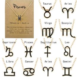 Black color 12 Zodiac Necklaces with Gift card constellation sign Pendant Silver chains Necklace For Men Women Fashion Jewelry