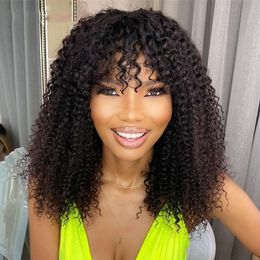 Mongolian Human Hair Wigs with Bangs Kinky Curly Wig for Women Glueless Full Machine Made Fringe No Lace Wigs