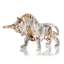 H&D 5.2in Crystal Bull Sculpture Ornament Art Glass Animal Collectible Figurines Table Decor Souvenir Statue Gift For Dad/Friend 210811
