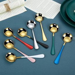 NEWStainless Steel Coffee stirring Spoons Coloured Ice Cream dessert Cake Soup spoon 7-inch Reusable tea sugar round mixing spoons RRA9444