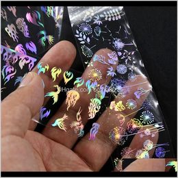 4*20Cm/Roll X10Pcs Per Set Holographic Nail Foil Stickers Flame Dandelion Panda Bamboo Holo Nail Transfer Sticker Slide Nail Decals Xa Esihx