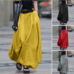 Skirts 2021 Vintage Summer Women High Waist Solid Cotton Linen Skirt Saia Female Beach Maxi Long Plus Size 5XL