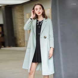 Women's Wool & Blends Blue Color One Button Double Side Cashmere Women Winter Elegant Soft Coat And Jacket With Belt1