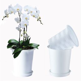 Meshpot Plastic Flower Pot Double Layers Orchid Planter Container Enhance Root Quantity and Activity Planter Home Decoration 210922