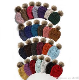 Adults Thick Warm Winter Hat For Women Soft Stretch Cable Knitted Pom Poms Beanies Hats Women's Skullies Beanies Ski Cap wxy786