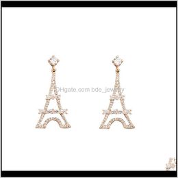 Hoop & Hie Jewelrysjcho-42 Gold Colour Crystal Eiffel Tower Design Studs For Woman Vintage French Style Building Shaped Earrings Jewellery Drop