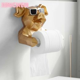tissue paper plastic box Australia - Animal Head Statue Figurine Hanging Tissue Holder Toilet Washroom Wall Home Decor Roll Paper Tissue Box Holder Wall Mount 210326