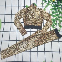 Cheetah Women's Two Piece Pants Tracksuits Yoga Suits Leopard Black Print Long Sleeves Waist Slim Leggings Sport Suit265A