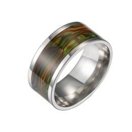 10mm wide abalone shell ring Stainless steel for men rings EU size 7 to 11