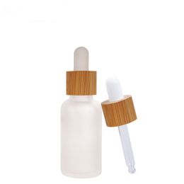 Frosted Clear Glass Dropper Bottle Bamboo Cap Cosmetic Packaging Glasses Essential Oil Bottles 20 30 50 100ml