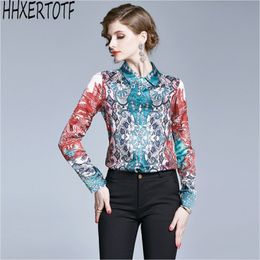 spring summer Women's Long Sleeve Pattern Print Blouse Fashion Elegant Slim Casual Tops Shirts 210531