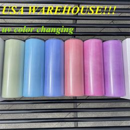 local warehouse!!!sublimation UV Colour changing tumbler shimmer straight tumblers Stainless Steel cup double wall with lids and straw