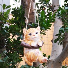 Decorative Objects & Figurines Cat Hanging Garden Statue Cute Collection Decoration Outdoor Tree Miniature Sculpture Ornament Kid Gifts