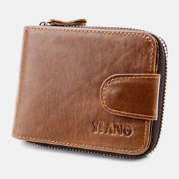 Men Genuine Leather Large Capacity Bifold Thick Card Holder Coin Purse Money Clip Key Bag Certificate Bag Wallet