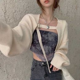 Short Design Slim Fit Long-Sleeve Knitwear soft warm Sweater Top Female Autumn Style Shawl Cardigan Jacket 211011