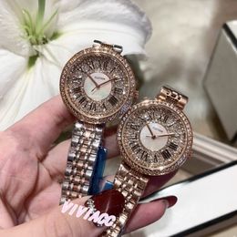 Natural Multicolor Mother of pearl watch Fashion women Stainless steel Quartz clock full crystal diamond roman number watch 32mm