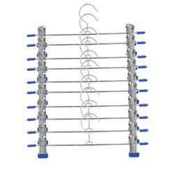 10 Pcs Stainless Steel Trouser Hanger Rack Coat Pants Skirt Hangers Clothes Stand Holder With 2 Adjustable Non-Slip Clips 28cm 210318