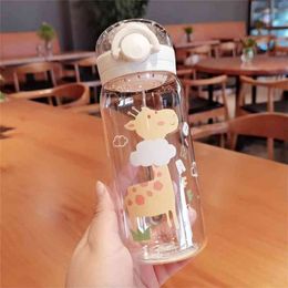 450ml PP Plastic Portable Water Bottles for Drinking Cartoon Deer Dinosaur Tea Mug Deer Outdoor Sport Camping Gym Supplies 210914