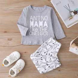 Winter Children Sets Long Sleeve O Neck Letter T-shirt Print Trousers Cute 2Pcs Girls Boys Clothes 0-2T 210629