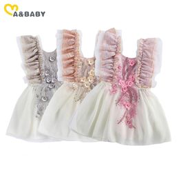 0-24M Princess born Infant Baby Girls Flower Dress Lace Ruffles Tutu Party Birthday Wedding Dresses For Girl 210515