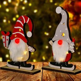 Christmas Decorations 2021 Wooden Dalls Crafts Home Decor Ornaments With LED Lights Year 2022 Gifts Desktop