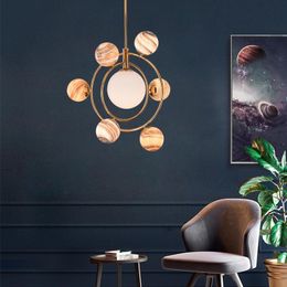 Pendant Lamps Design Metal Ring Modern Led Round Chandelier Circle Light LedIron Wood Luxury Lighting