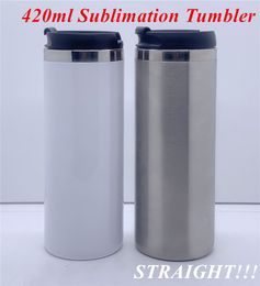 Sublimation STRAIGHT Tumbler 420ml Coffee Travel Mug Straight Cups Stainless Steel slim Insulated Tumbler Beer Coffee Mugs with lids