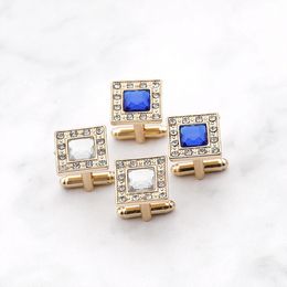 Men Square Gold Crystal Cufflinks Zircon Formal Business Shirt Cuff Links Button Clasp Fashion Jewellery Gift Will and Sandy