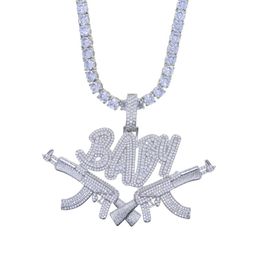 -Brief Baby mit Waffe Euro aus Anhänger Halskette Für Männer Frauen 5mm Tennis Kette Hip Hop Gold Silber Farbe Charms Choker Schmuck Ketten