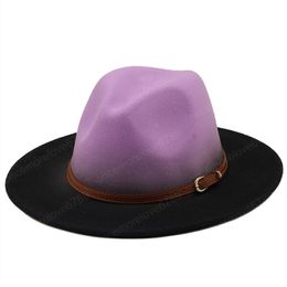 Fedora hat fashion gradient color gold chain wide brim hat woolen top hat men and women trend felt jazz hats