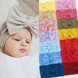 Solid Color Bowknot Baby Girl Headband Soft Cotton Turban Elastic Hairband Knit Hair Bow Headbands Kids Girls Headwear