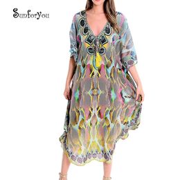 Large Chiffon Beach Cover up Plus size Bikini Cover up Saida de Praia Vestidos Mujer 2021 Maxi Dress Pareos de Playa Mujer 210317