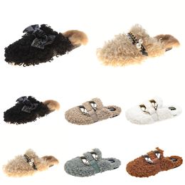 Autumn Slippers Winter Womens Metal Newly Chain All Inclusive Wool Slipper For Women White Outer Wear Plus Big Szie Muller Half Drag Shoes Eur 35-40 998 55310 65008