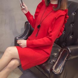Ruffled Knitted Sweater Long Section Autumn And Winter Loose Casual Frill Design Women Korean Trend Sleeves 210427