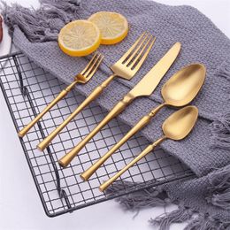 New Gold Cutlery Knives Sets Spoons Forks and Knives 304 Stainless Steel Western Kitchen Food Tableware Dinner Set 210318