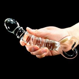 Transparent Crystal Glass Vagina Massager Dual Head Huge Dildo Anal Ass Plug G-spot Stimulation Sex Toy for Couples Masturbator Y201118