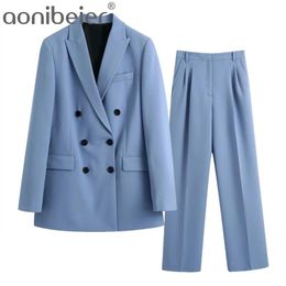 Aonibeier Suit Women Office Lady Blazer Jacket Coat and Pant 2 Piece Set Female Spring Autumn Elegant Casual Suits Outfits 210930