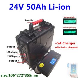 24v 50ah lithium ion battery pack bms with bluetooth function for electric motorcycle scooter ebike+5A charger